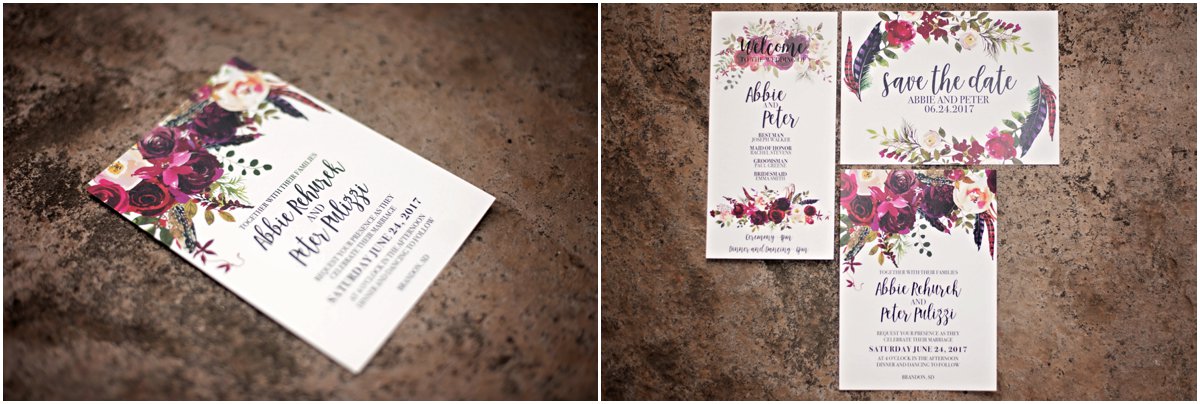 dark bohemian crimson floral wedding invitation suite