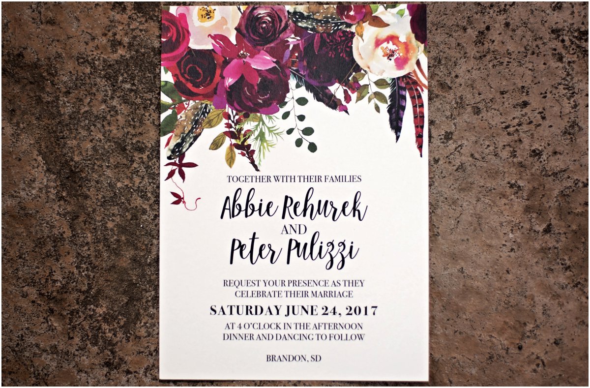 purple and crimson floral wedding invitation