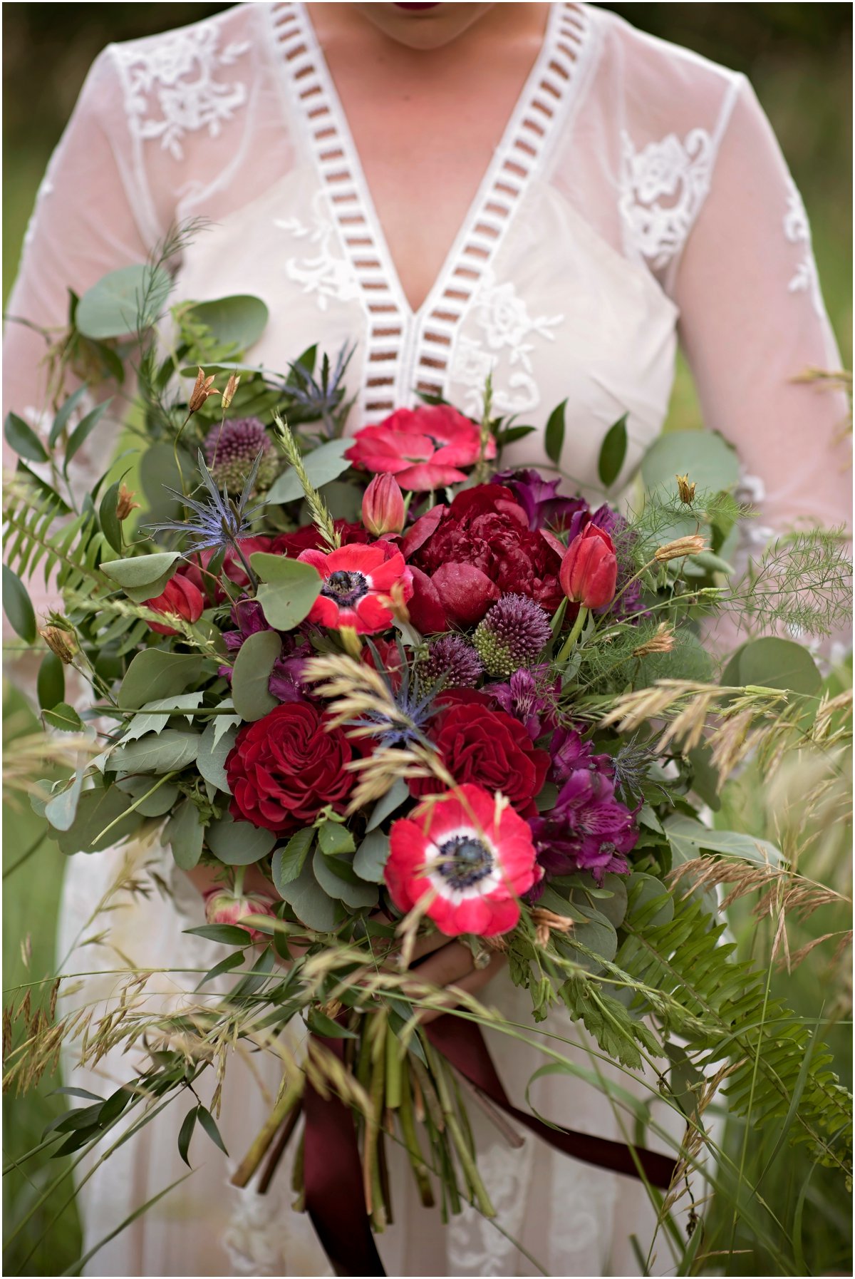 rose thistle fern eucalyptus bridal bouquet