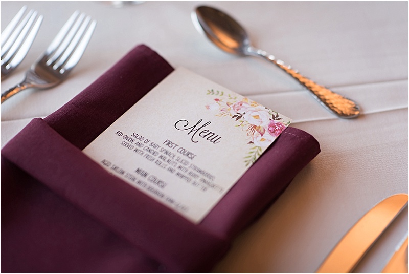 burgundy floral spring wedding menu