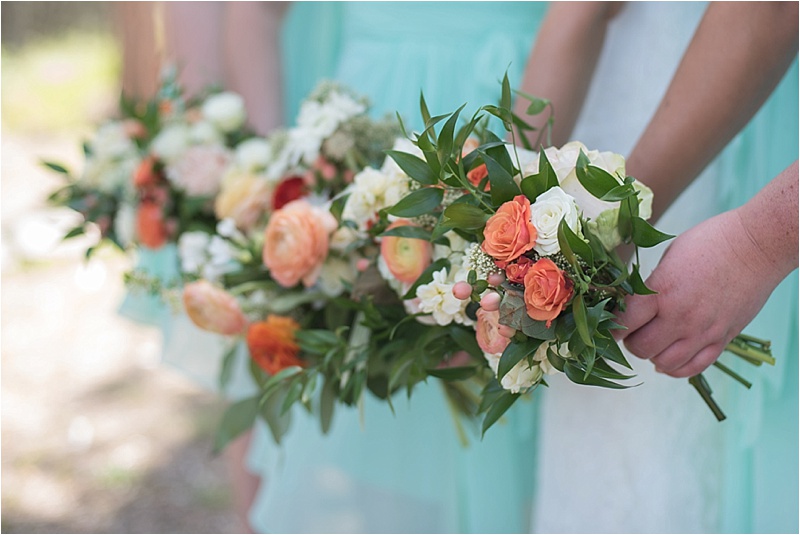 peach and ivory outdoor wedding bridesmaid bouquet