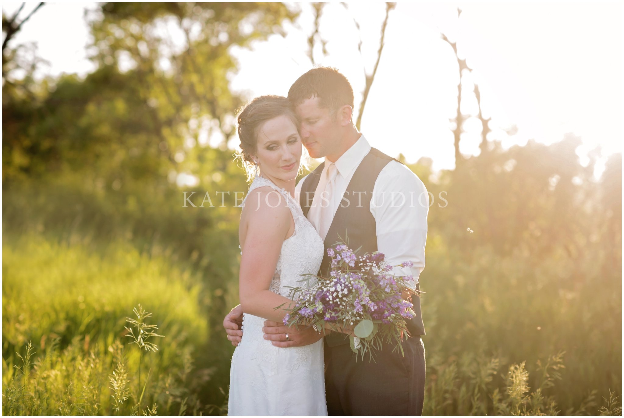 sunset lavender wedding portraits