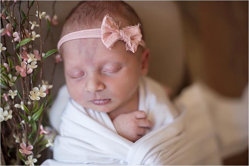 blush pink neutral newborn girl bow and florals