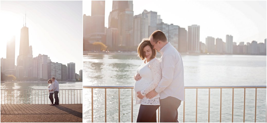 Maternity in front of Chicago skyline at Milton Lee Olive Park