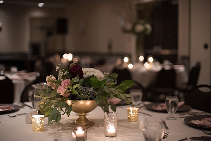 gold and mauve formal wedding reception decor
