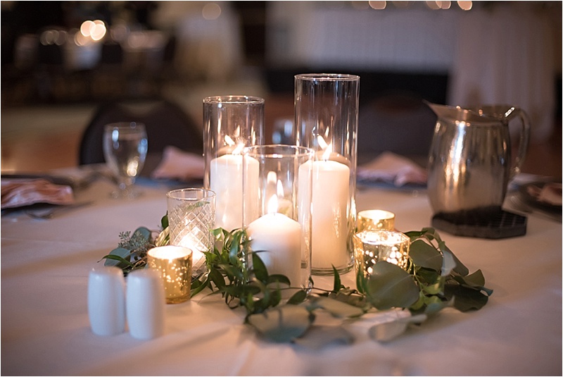 pillar candles in candlelight wedding reception