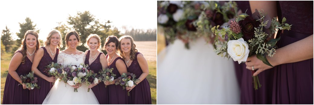 plum bridesmaid gowns with silk florals