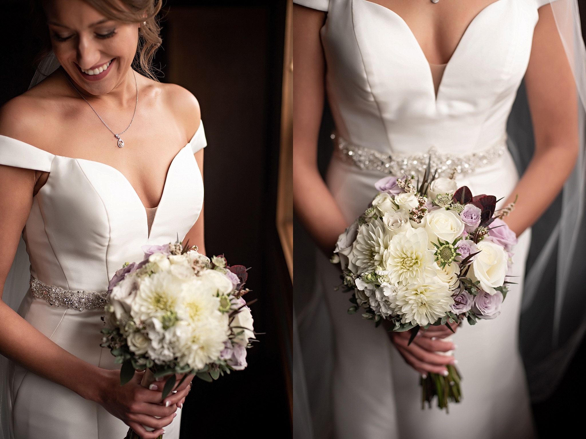 white and lavender bridal bouquet