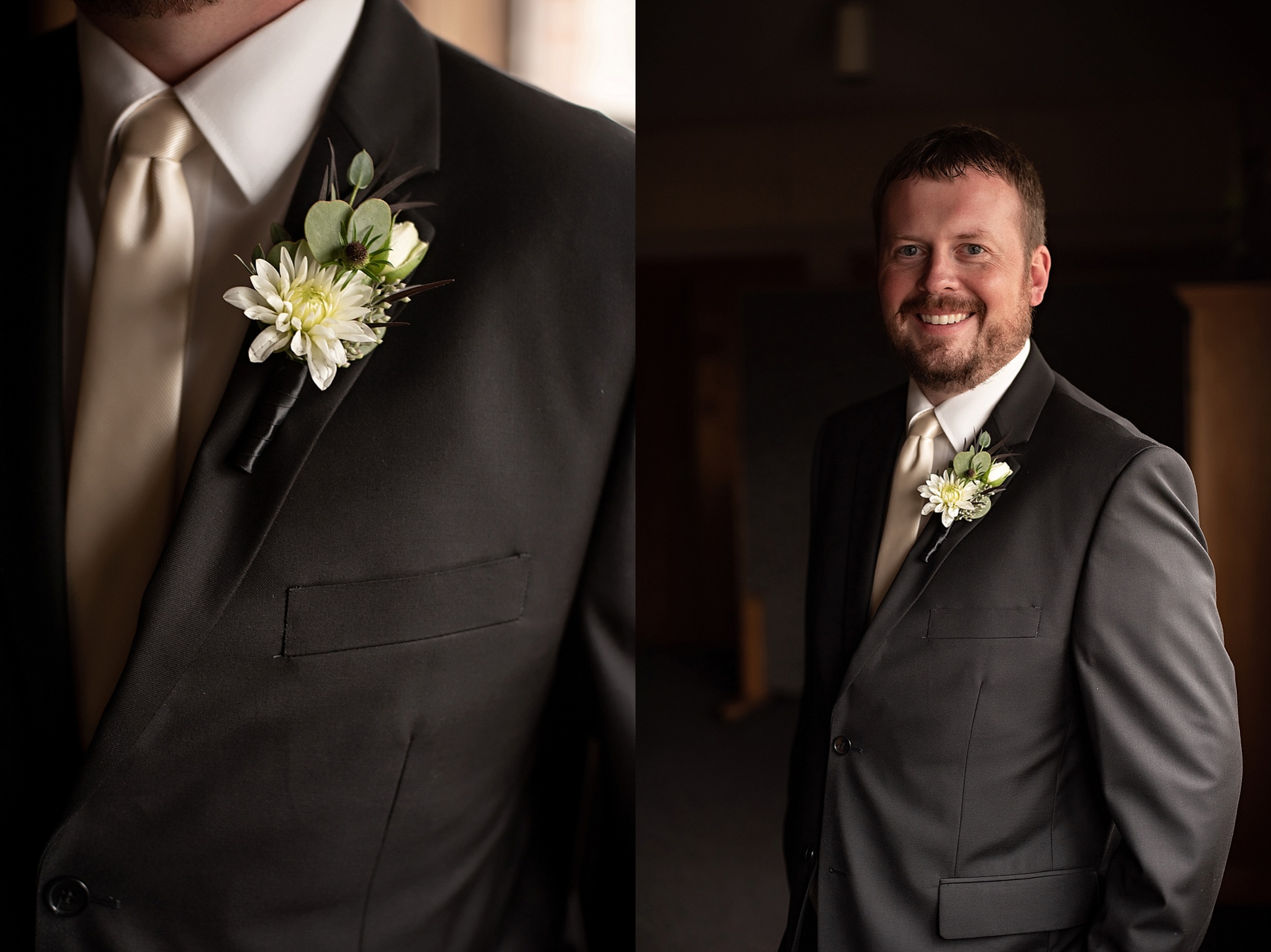 ivory tie with off white boutonniere 