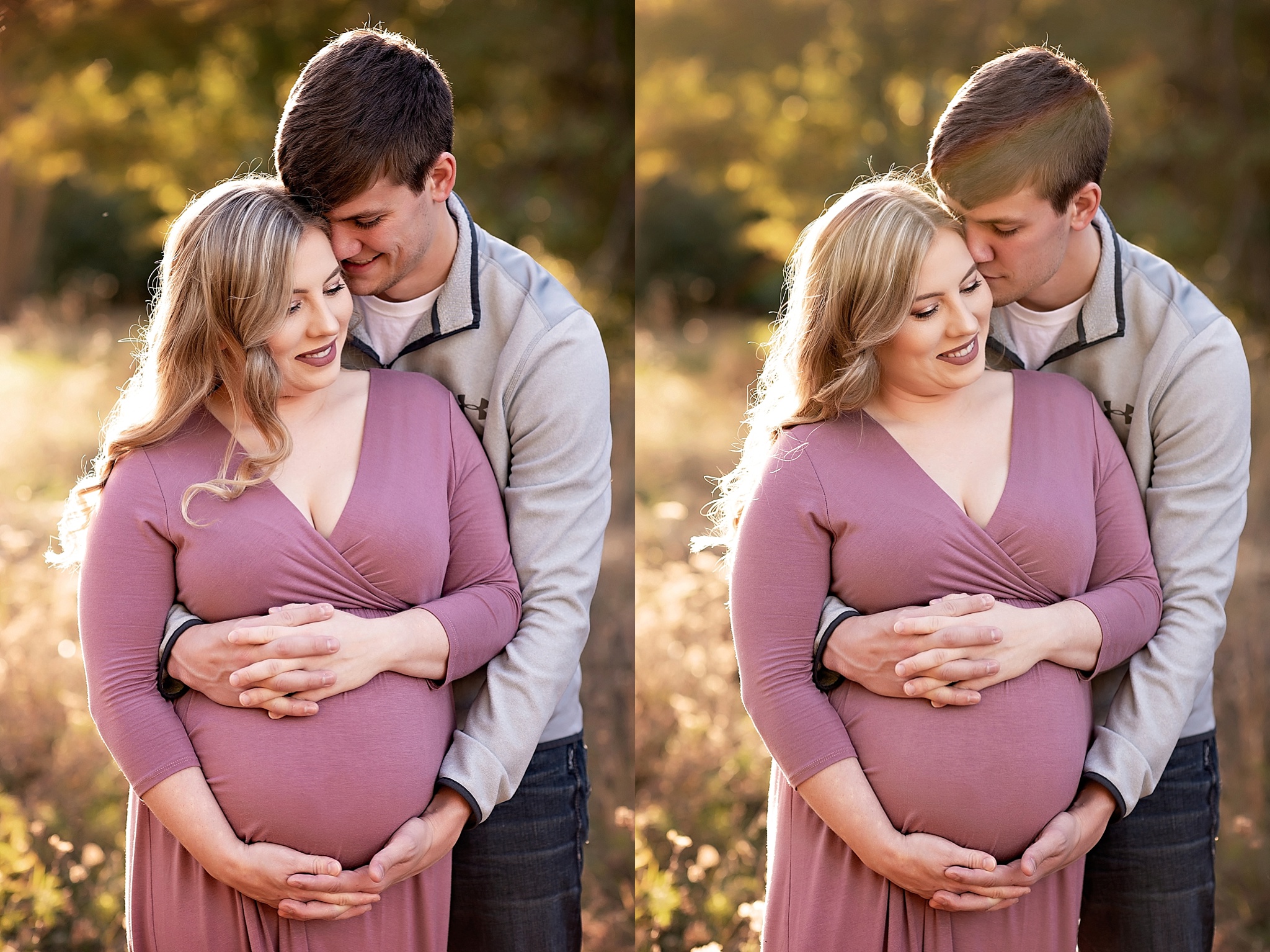 mom and dad cuddle during maternity session