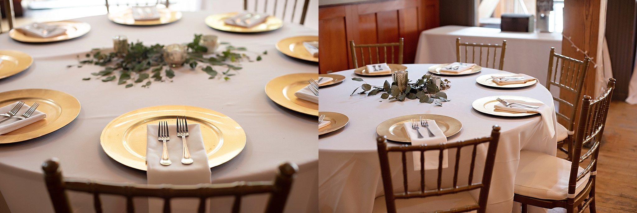 gold and white eucalyptus leaves wedding reception decor icon events sioux falls south dakota downtown