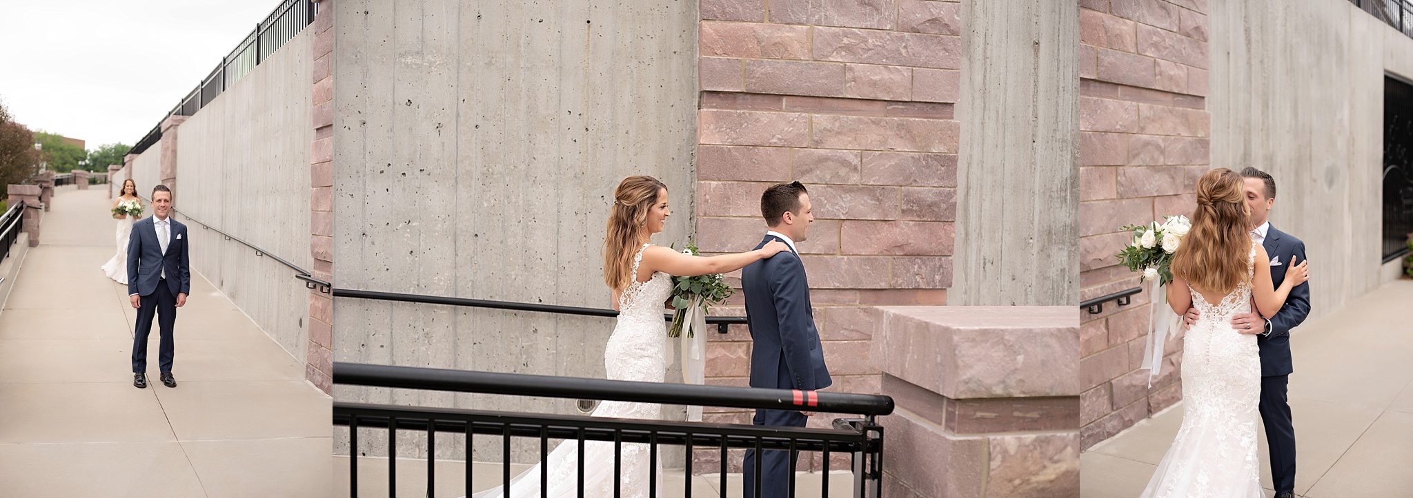 bride and groom share intimate first look downtown sioux falls