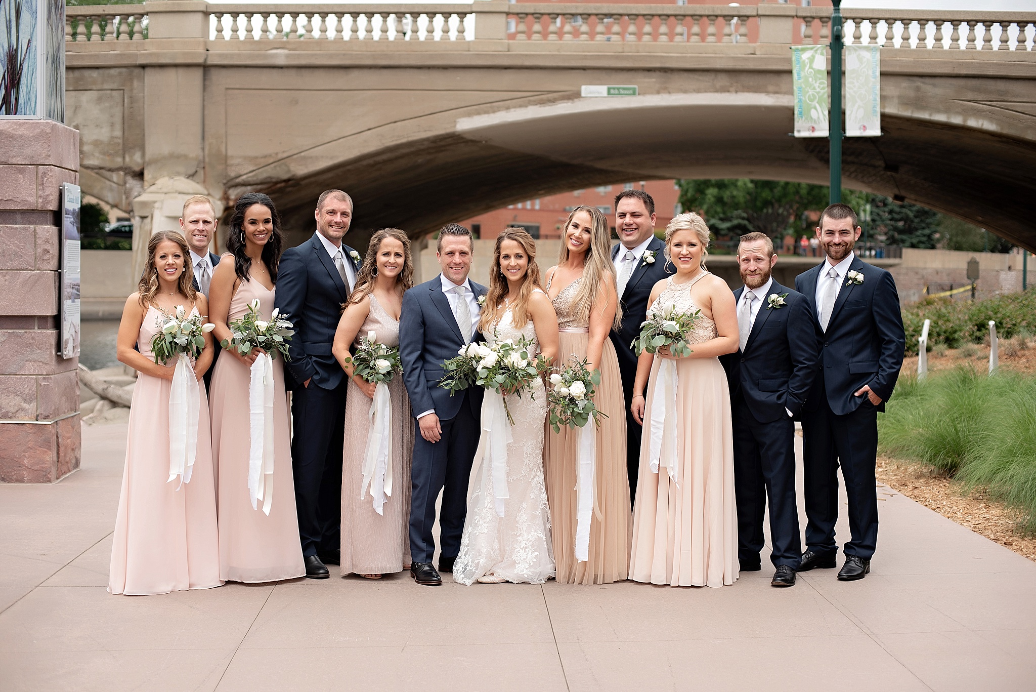 blush navy and white wedding party