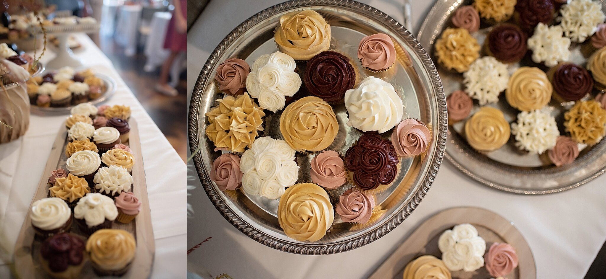 homemade cupcakes for wedding day chocolate and gold frosting