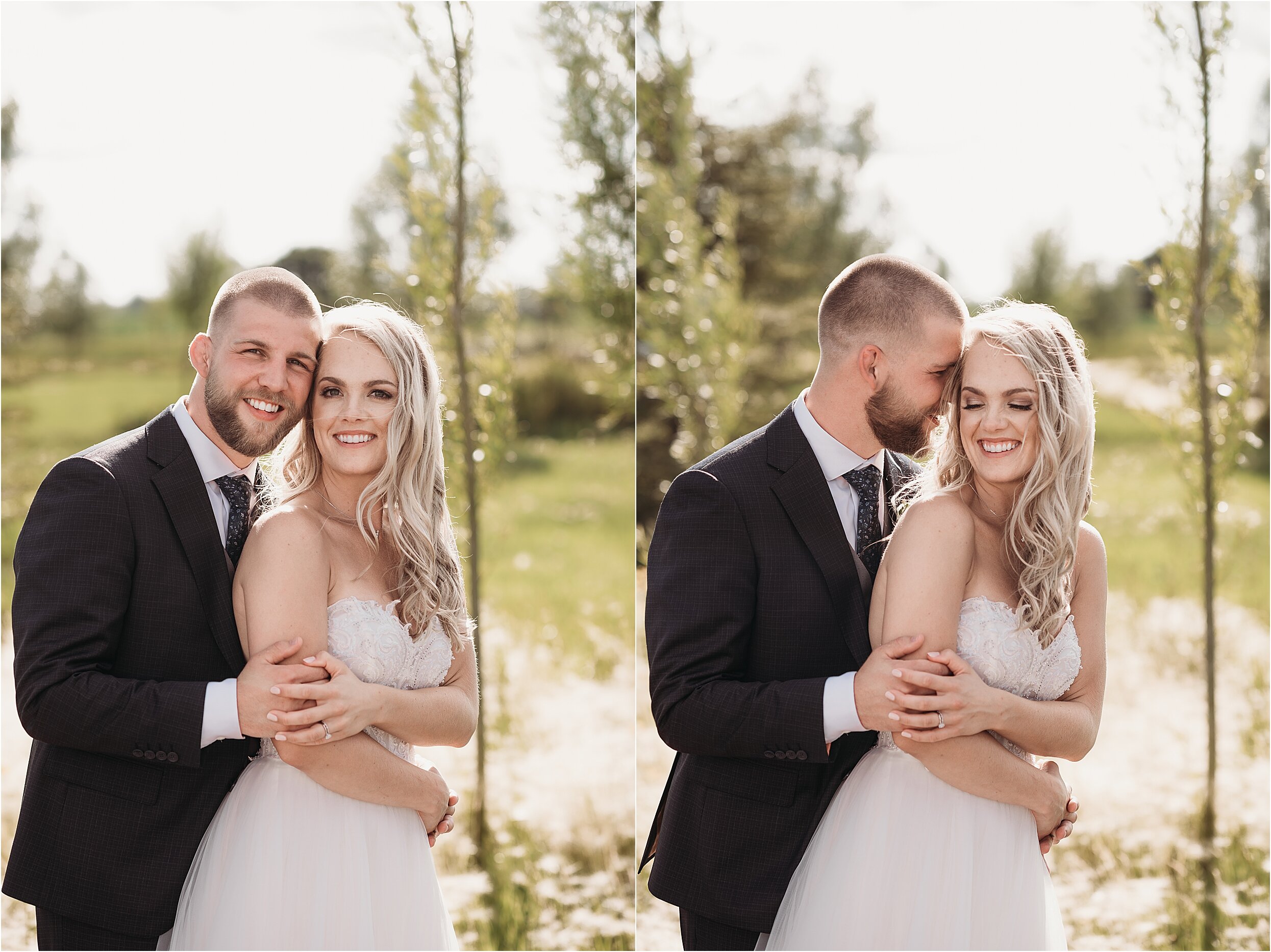 bride and groom cuddle during portraits