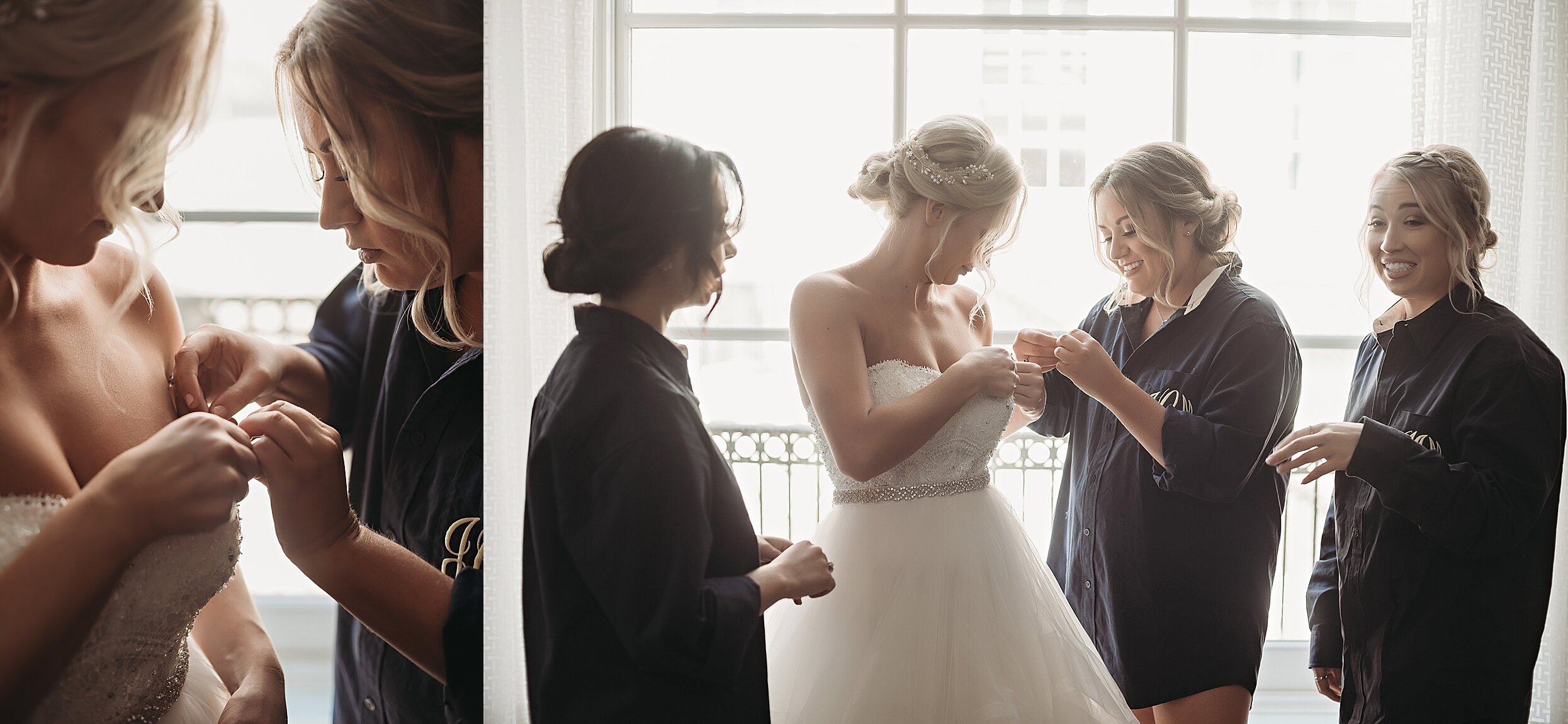 alpha xi delta sorority sisters help bride pin quill pin on wedding dress