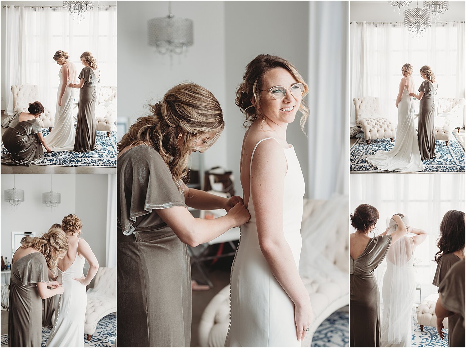 bride gets dressed in bridal suite at the atrium at blue haven sioux falls south dakota