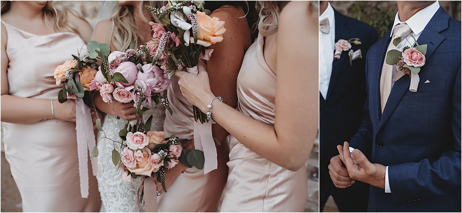 southern california winery wedding blush pink silk lace navy suit